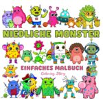 Niedliche Monster Mutiges und Einfaches Malbuch